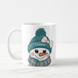 Happy Snowman Face Name Christmas bow Coffee Mug