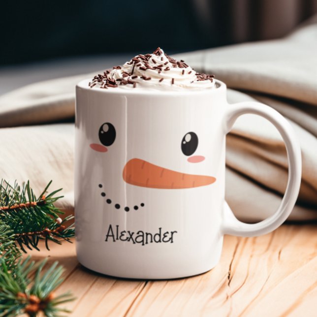 Happy Snowman Face Personalized Christmas Mug (Happy Snowman Christmas Mug)