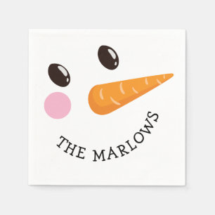Happy Snowman Face Personalized Family Name Winter Napkin
