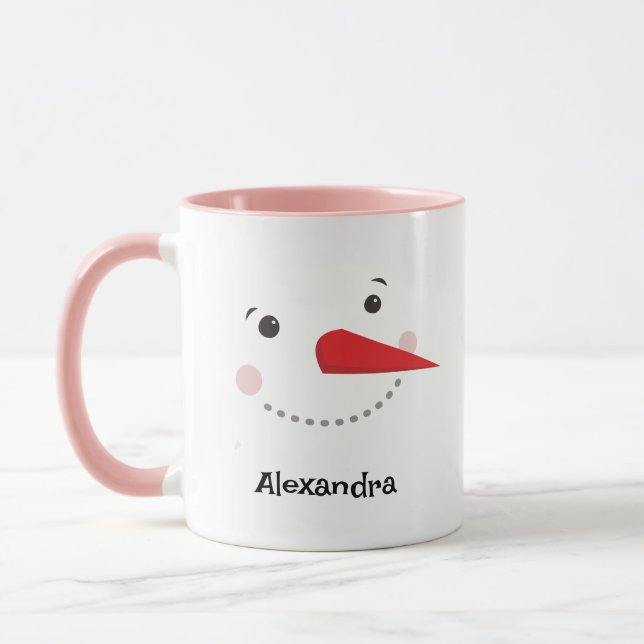 Happy Snowman Face Personalized Name Holiday Mug (Left)