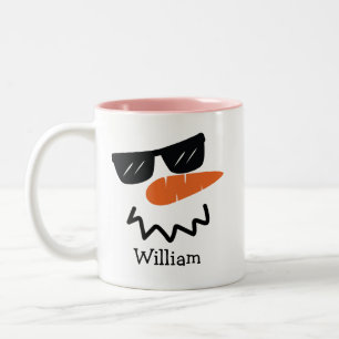Happy Snowman Face Personalized Name Holiday Two-T Two-Tone Coffee Mug