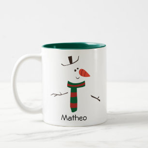Happy Snowman Face Personalized Name Holiday Two-Tone Coffee Mug