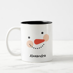 Happy Snowman Face Personalized Name Holiday Two-Tone Coffee Mug