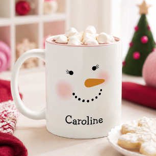 Happy Snowman Face Personalized Name Holiday Two-Tone Coffee Mug