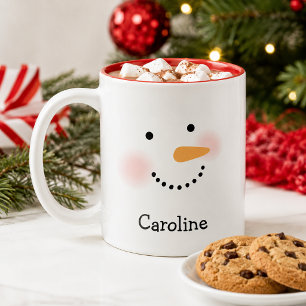 Happy Snowman Face Personalized Name Holiday Two-Tone Coffee Mug