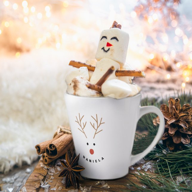 Happy Snowman Face Personalized Text Latte Mug (Creator Uploaded)
