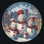 Happy Snowman Family Christmas Classic Round Sticker<br><div class="desc">The Happy Snowman Family Winter Scene adds a touch of nostalgia and charm to your holiday gifts and décor. These versatile stickers are perfect for sealing gift bags, envelopes, and holiday cards. Use them to adorn your presents, DIY crafts, or even as festive decorations around your home. (Created using generative...</div>