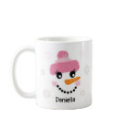 Happy Snowman (Girl) and Snowflakes - Personalized