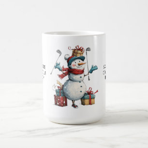 Happy Snowman Golfer Christmas Mug
