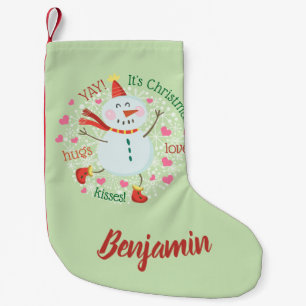 Happy Snowman Green Christmas Small Christmas Stocking