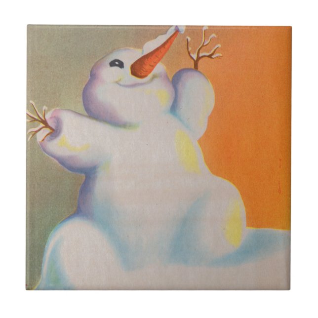 happy snowman greets the morning tile (Front)