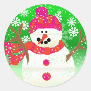 Happy Snowman Holiday Sticker rond