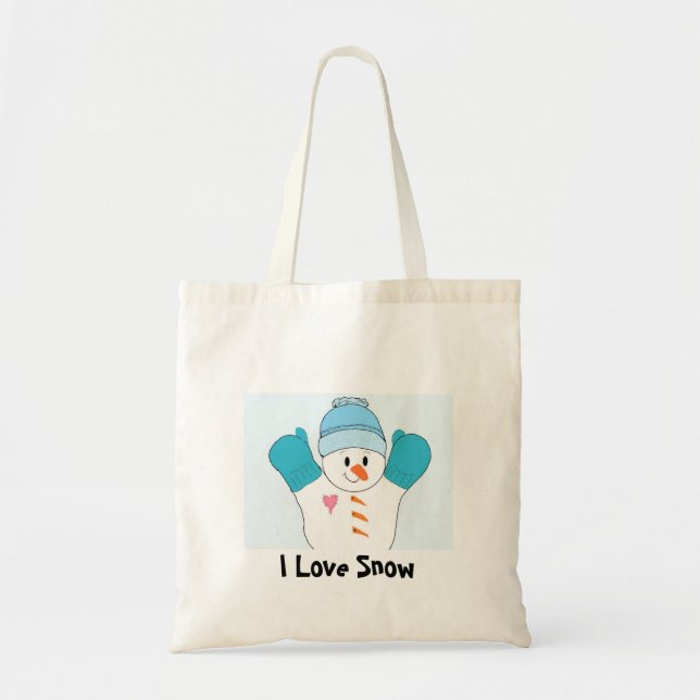 Happy Snowman - I Love Snow Tote Bag (Front)