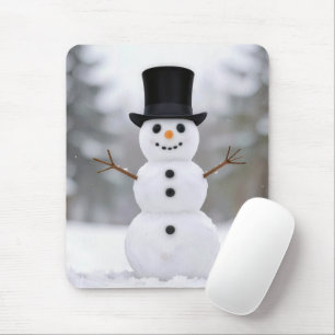 Happy Snowman In a Black Top Hat Mouse Pad