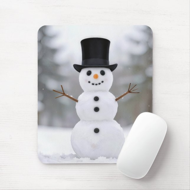 Happy Snowman In a Black Top Hat Mouse Pad (With Mouse)