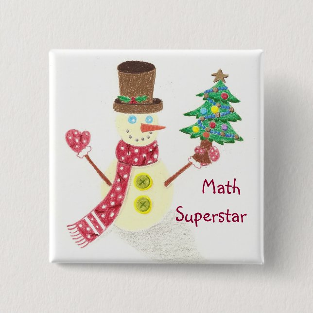 Happy snowman, Math Superstar 2 Inch Square Button (Front)