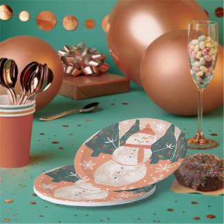 Happy Snowman Paper Plate