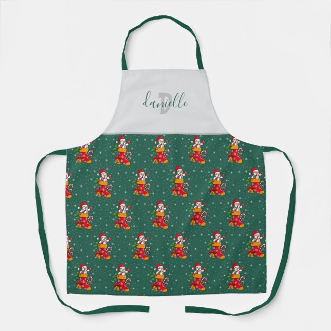 Happy Snowman Pattern Christmas Custom Monogrammed Apron (Front)