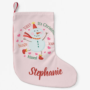 Happy Snowman Pink Christmas Small Christmas Stocking