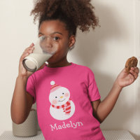 Happy Snowman Pink Personalized Girls Name