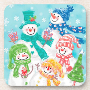 Happy Snowman Retro Christmas Coaster