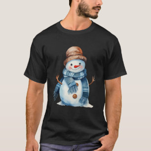 Happy Snowman Smile with Carrot Nose Scarf Winter T-Shirt