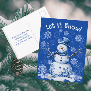 Happy Snowman Snowflakes Blue White Holiday Postcard