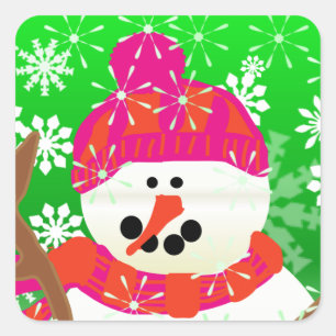 Happy Snowman Sticker Carré de vacances