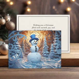 Happy Snowman Top Hat Snowy Forest Christmas Holiday Card
