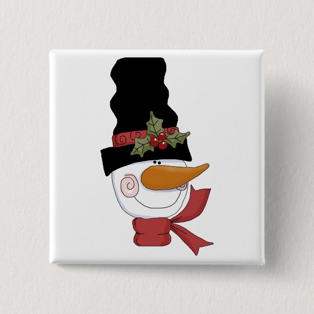 Happy Snowman Tshirts and Gifts 2 Inch Square Button (Front)