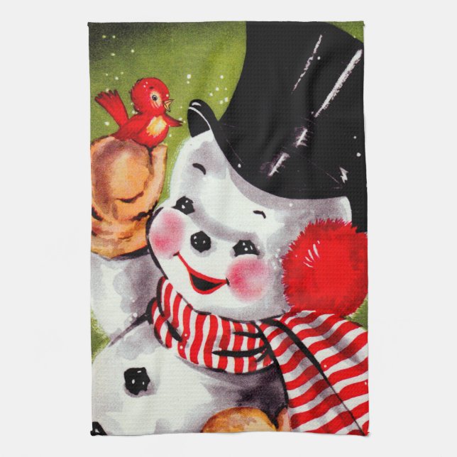 Happy Snowman Vintage Kitchen Towel (Vertical)