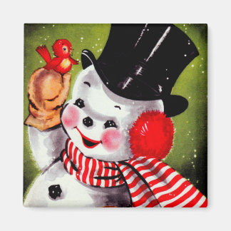 Happy Snowman Vintage Magnet