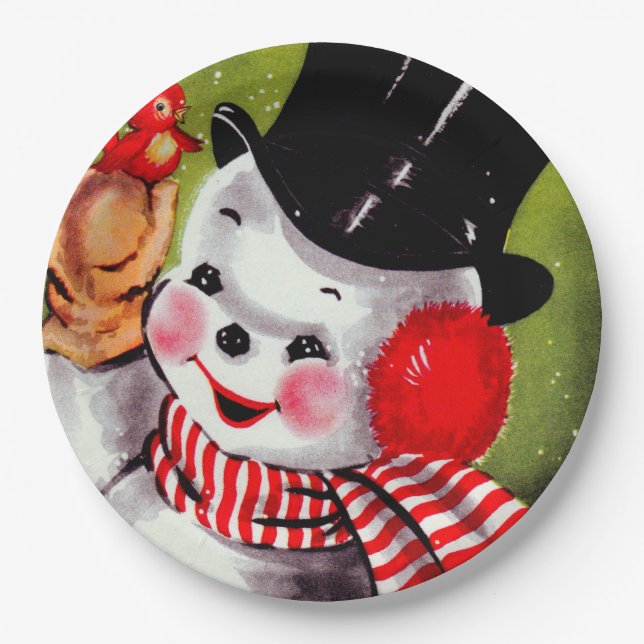 Happy Snowman Vintage Paper Plate (Front)