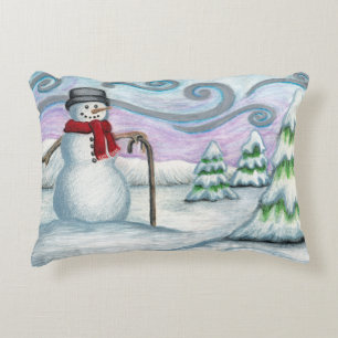 Happy Snowman Winter Wonderland Accent Pillow