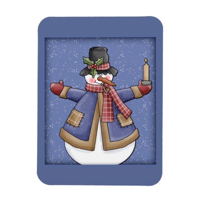Happy Snowman with candle Magnet (Vertical)