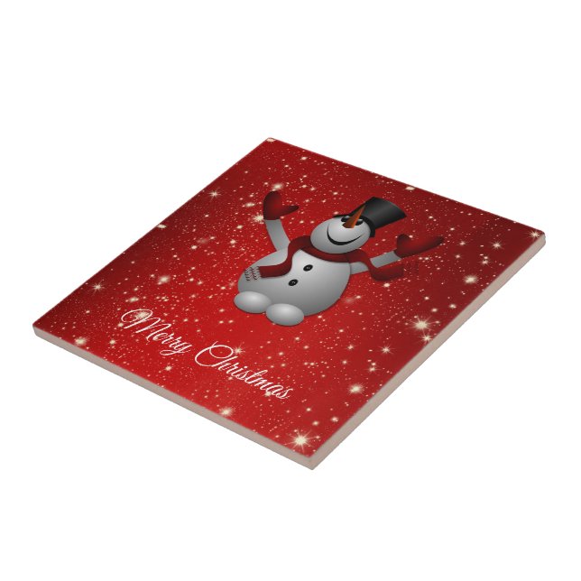 Happy Snowman With Hat And Gloves Tile (Side)
