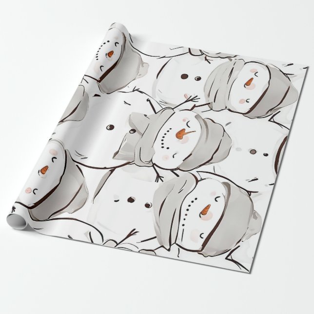 Happy Snowman Wrapping Paper (Unrolled)