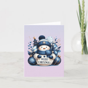 Happy snowmanholding a sign holiday card