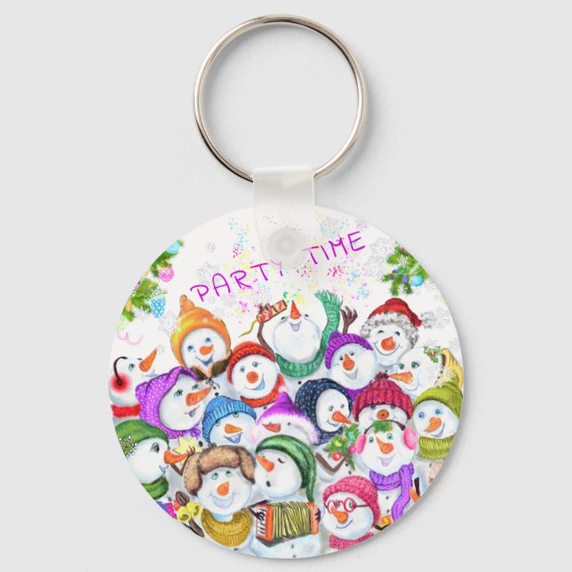 Happy Snowmans Christmas Keychain Custom Text (Front)