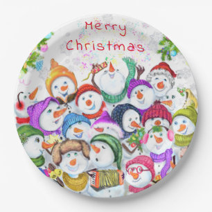 Happy Snowmans Christmas Paper Plates