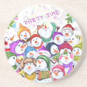 Happy Snowmans Christmas Party Funny Coaster