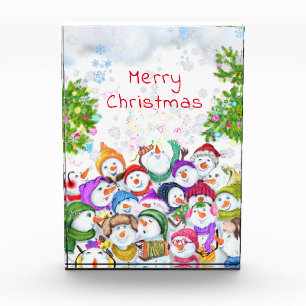 Happy Snowmans Christmas Photo Block