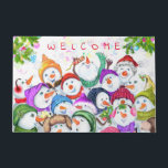 Happy Snowmans Merry Christmas Celebration Welcome Doormat<br><div class="desc">Happy Snowmans Merry Christmas Party Funny Drawing Cartoon Snowman Celebration - Choose / Add Your Unique Text / Font / Colour - Make Your Special Gift - Resize and move or remove and add elements / image with customization tool ! - Drawing and Design by MIGNED. You can also transfer...</div>
