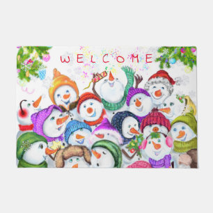 Happy Snowmans Merry Christmas Celebration Welcome Doormat