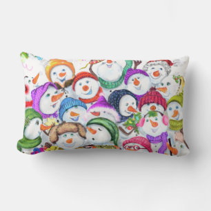 Happy Snowmans Merry Christmas Party Fun Drawing Lumbar Pillow