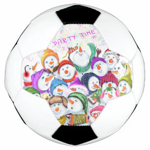 Happy Snowmans Merry Christmas Party Funny Drawing Soccer Ball