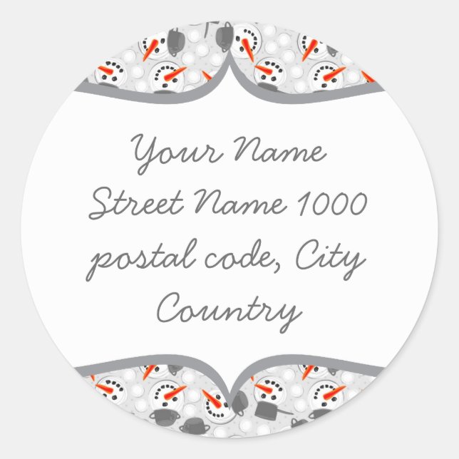 happy snowmans on gray address label (Front)
