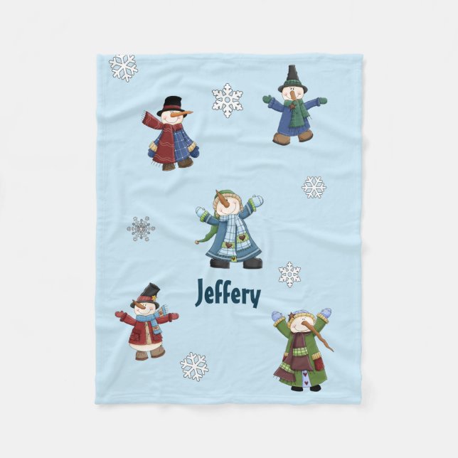 Happy Snowmen Custom Fleece Blanket (Front)