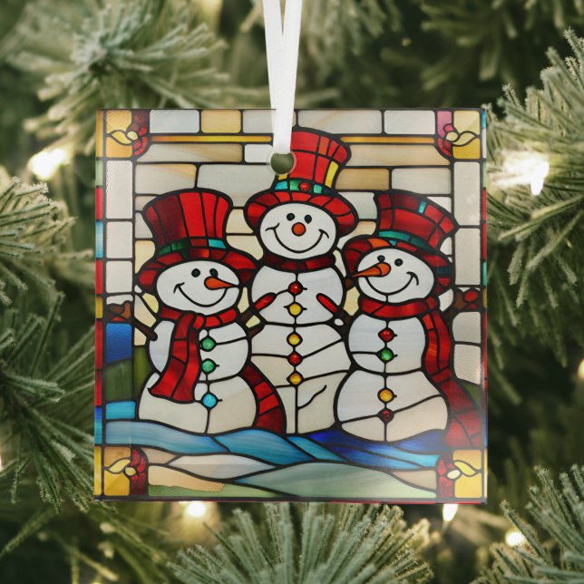 Happy Snowmen Glass Ornament (Insitu)