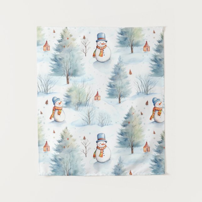 Happy Snowmen Pattern Tapestry (Front)